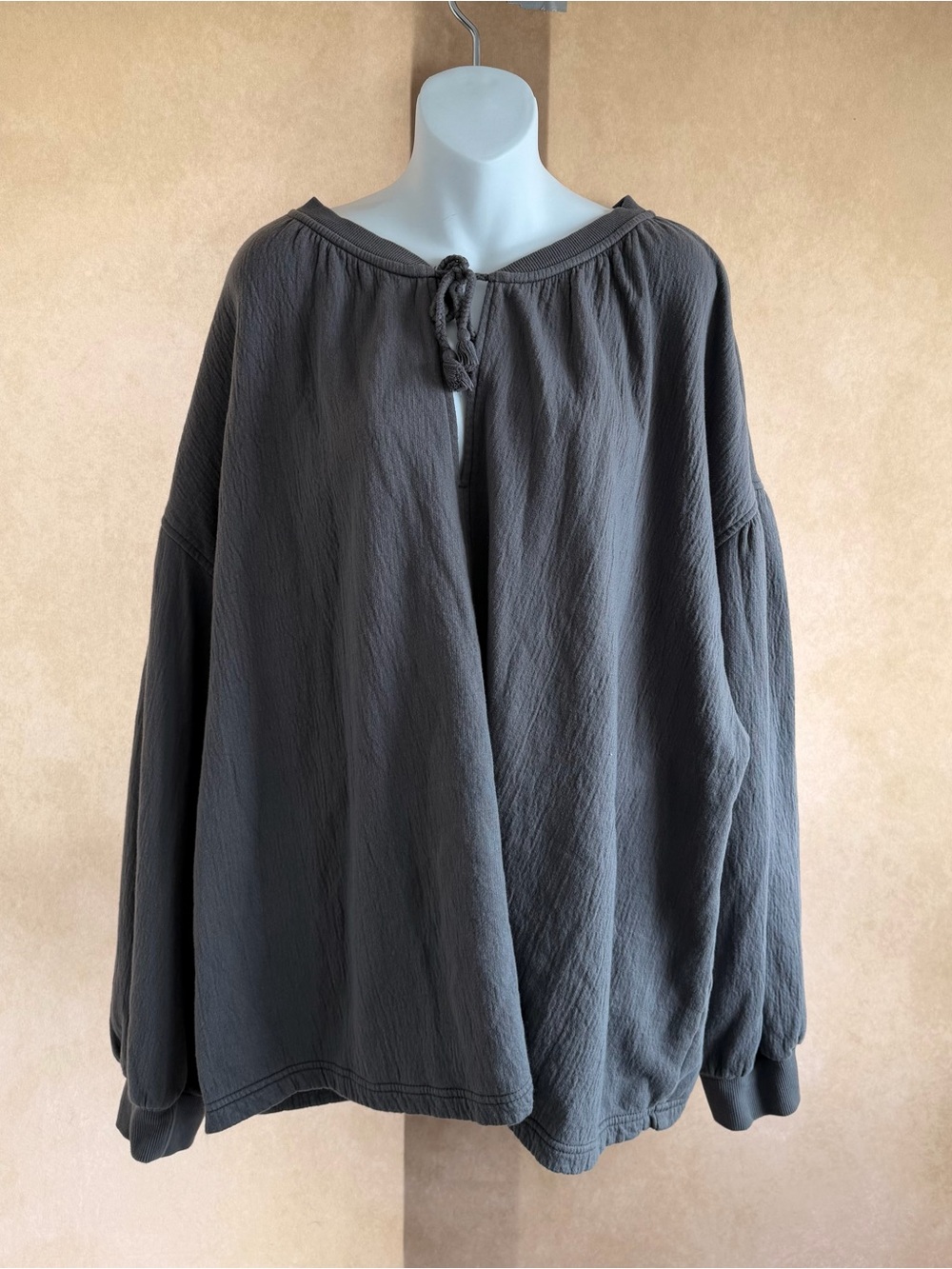 aerie Charcoal Gray Oversized Tie-Neck Sweatshirt